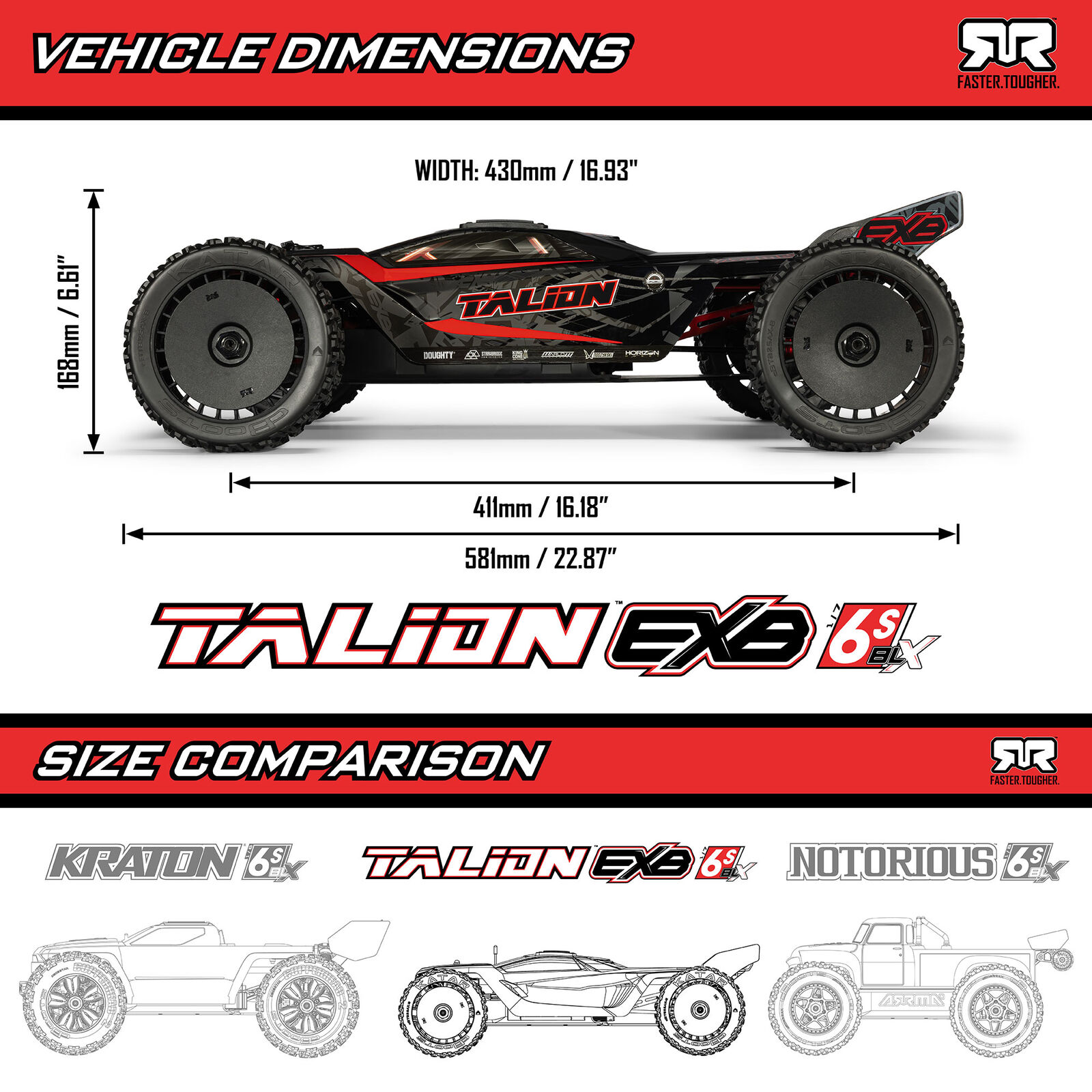 ARRMA 1/7 TALION 6S EXB 4X4 RTR Brushless Speed Truck, Black - Image 25
